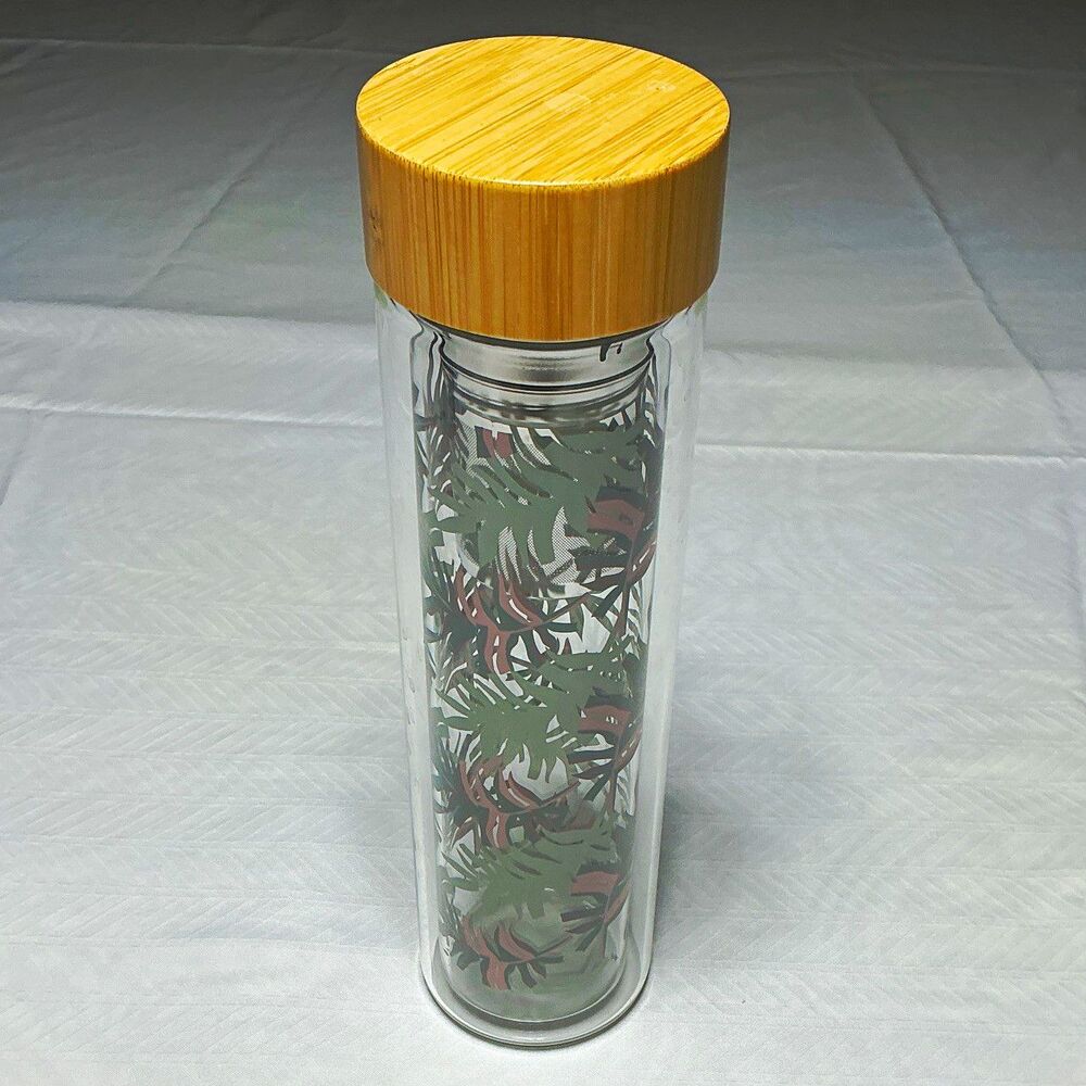 Double Wall Glass Tea Infuser Tumbler, Bamboo Lid, Stainless Steel Filter